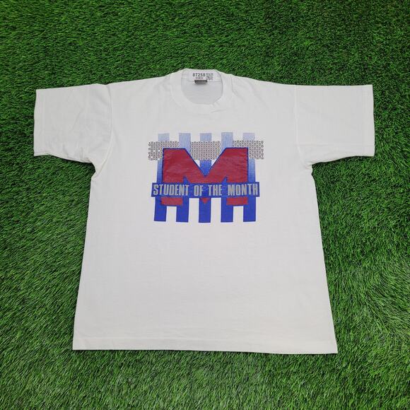 Vintage 80s Student-Of-The-Month Shirt Large 22x27 Crop USA - Picture 1 of 12